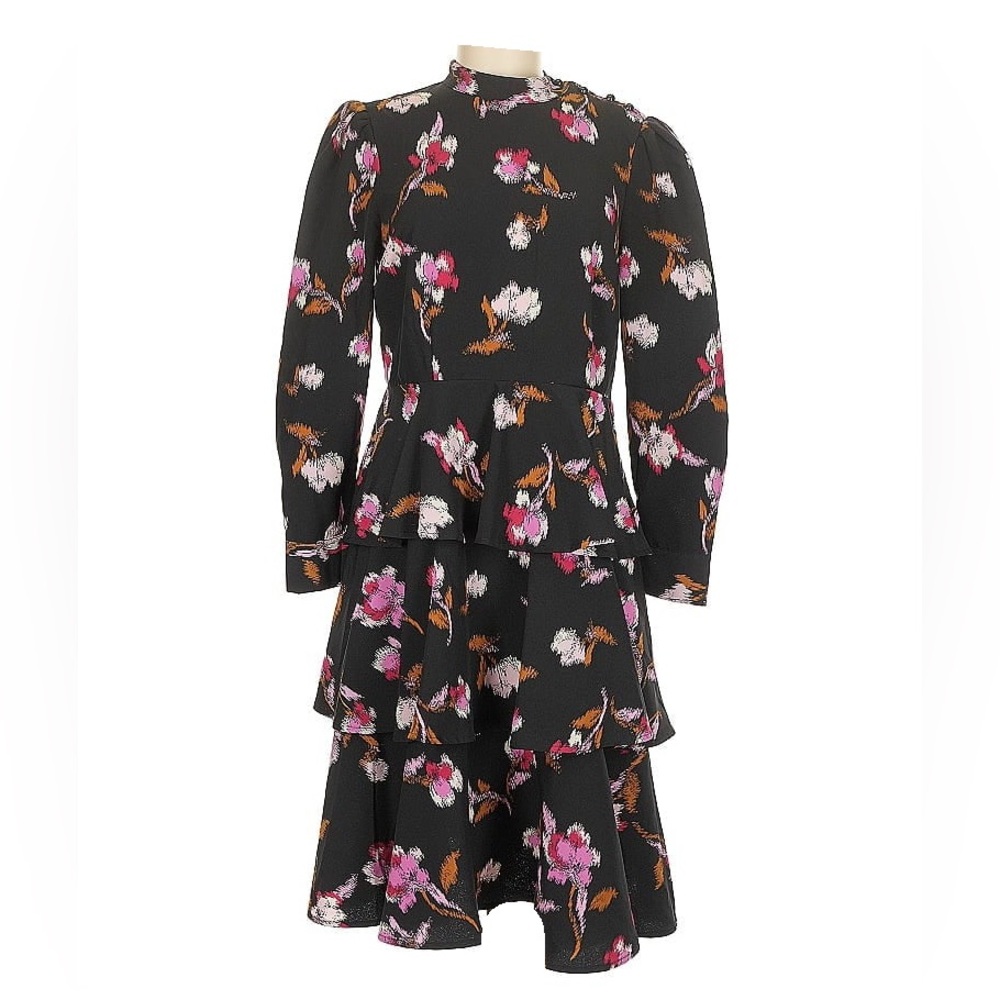 Who What Wear Floral Black Dress with Pink and White Accents